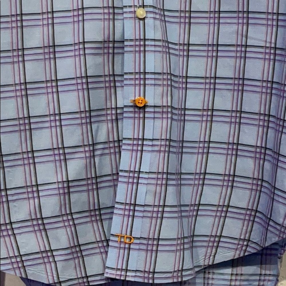 Thomas Dean Long Sleeve Dress Shirt Flip Sleeve Mens Medium Blue 100% Cotton - Picture 6 of 10